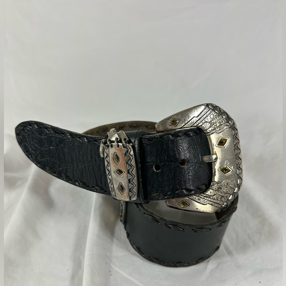Stunning vintage croc pattern genuine leather wide belt medium black main image 6
